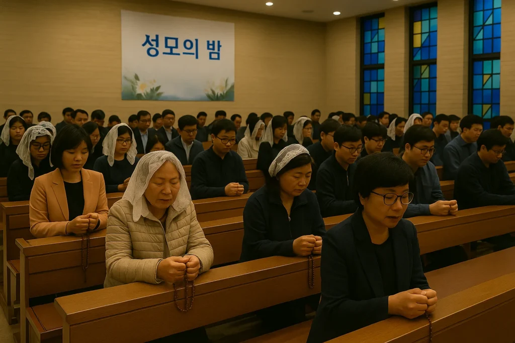 한국 본당의 성모의 밤 행사에서 드리는 묵주기도