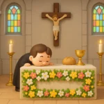 성당 맨 앞, 꽃으로 둘러싸인 저 ‘돌 식탁’의 정체