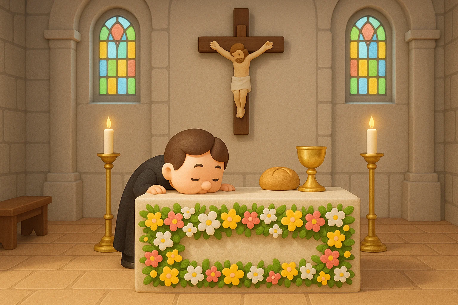 성당 맨 앞, 꽃으로 둘러싸인 저 ‘돌 식탁’의 정체